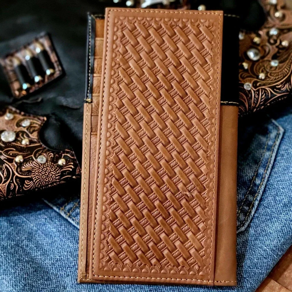 Star Sheriff Star Western wallet genuine leather cow hair hand tooled Bifold... - Picture 7 of 10
